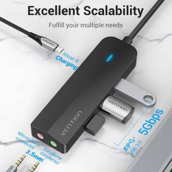 Фото - Хаб USB Vention USB 3.1 Type-C 3xUSB 3.0+MicroUSB+3.5mm (TGQBB)