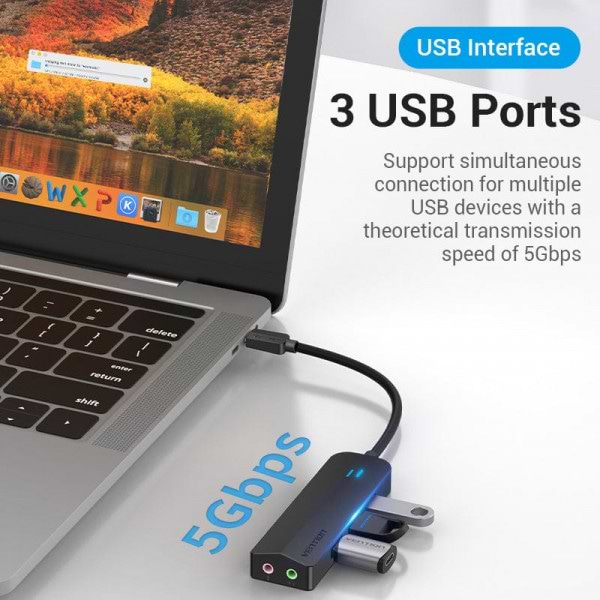Фото - Хаб USB Vention USB 3.1 Type-C 3xUSB 3.0+MicroUSB+3.5mm (TGQBB)