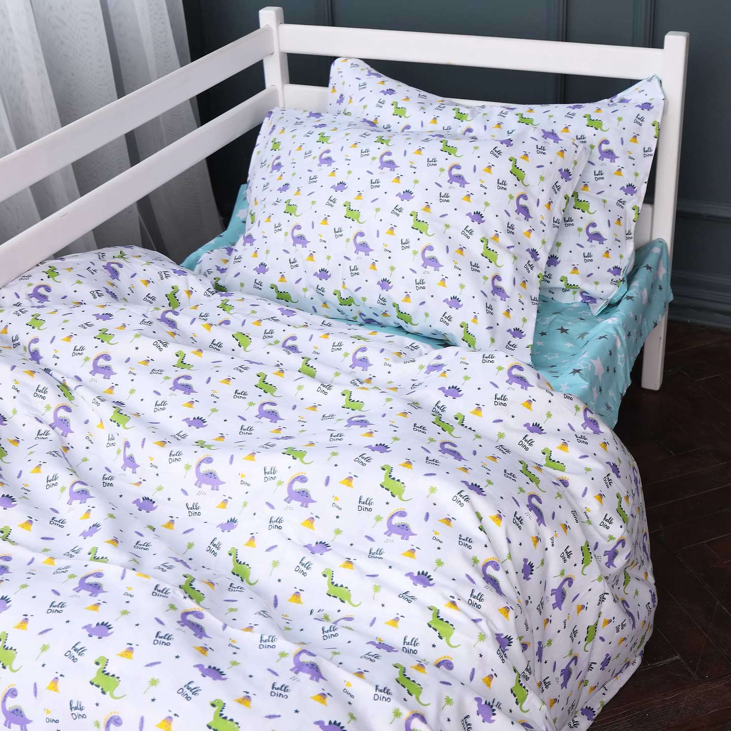 Комплект постільної білизни дитячий MirSon 110x140 см Kids Time 18-0001 Hello Dino Бязь (2200006974727)