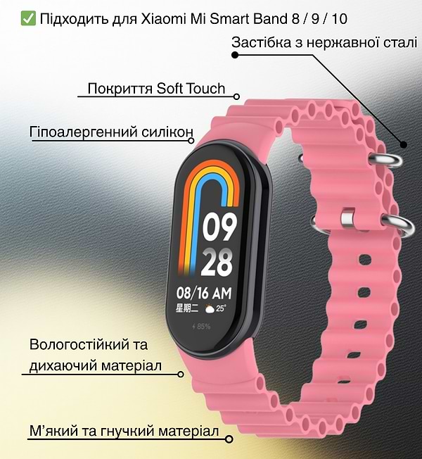 Фото - Ремешок для фитнес-браслета BeCover Wave Style for Xiaomi Mi Smart Band 8 / 9 / 10 Dusty Pink (714353)
