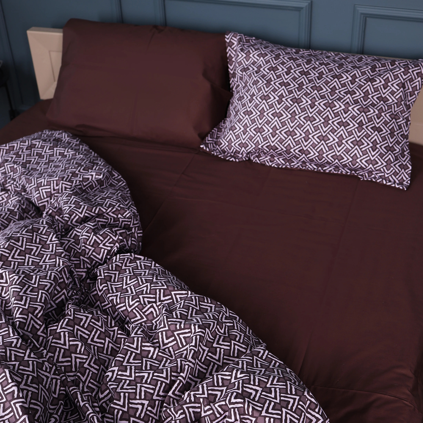Комплект постільної білизни MirSon Сатин 22-1385 Brown Geometry 175х210 (2200010472561)