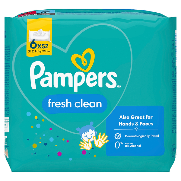 Фото - Вологі серветки для немовлят Pampers Fresh Clean, 312 шт. (6*52 шт) (80777994)
