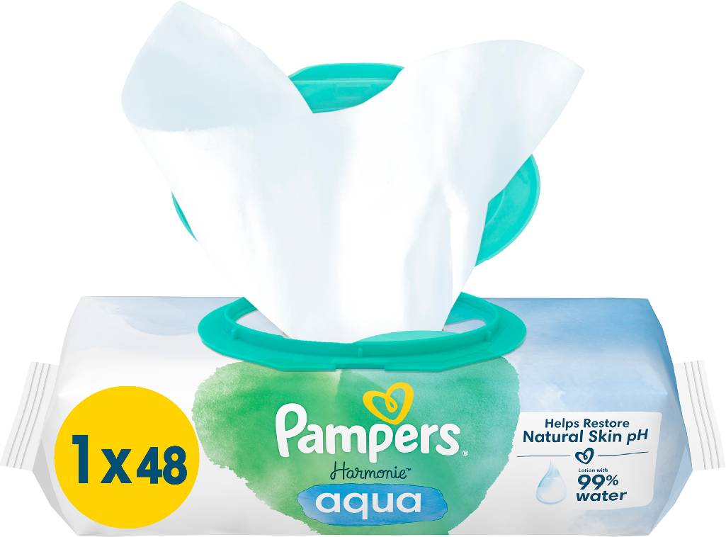 Вологі серветки для немовлят Pampers Harmonie Aqua, 48 шт. (80816908) - Фото 1