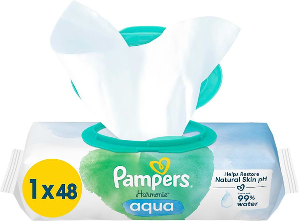 Фото - Вологі серветки для немовлят Pampers Harmonie Aqua, 48 шт. (80816908)