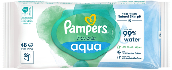 Фото - Вологі серветки для немовлят Pampers Harmonie Aqua, 48 шт. (80816908)