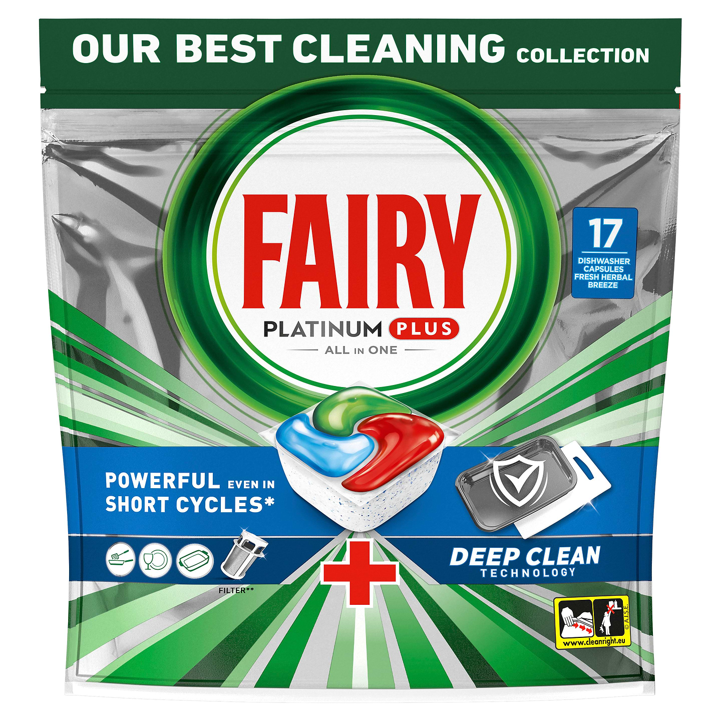 Таблетка для посудомийної машини Fairy Platinum Плюс Все в Одному Свіжий трав`яний бриз 17шт