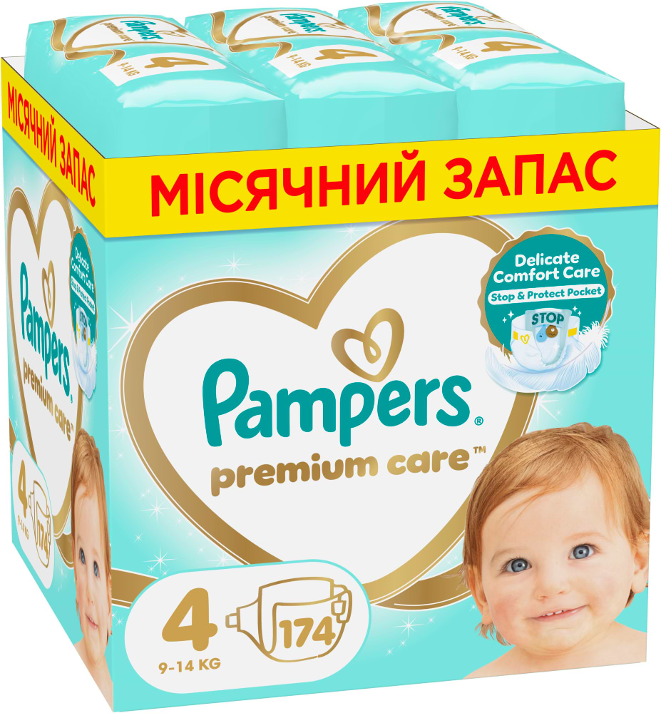 Одноразові підгузки Pampers Premium Care Розмір 4 (9-14 кг), 174 шт. (80789145) - Фото 1