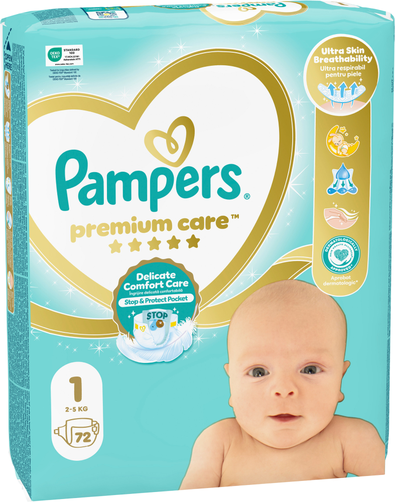 Одноразові підгузки Pampers Premium Care Розмір 1 (2-5 кг), 72 шт. (80789565) - Фото 1