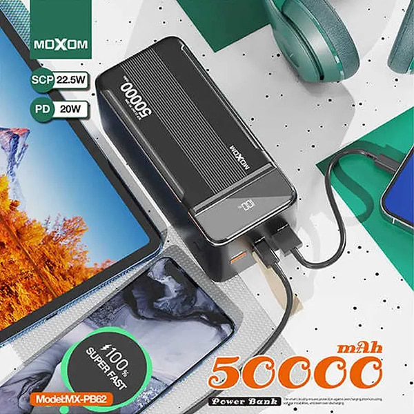 Фото - Батарея мобильная MOXOM MX-PB62 50000mAh 22.5W Black