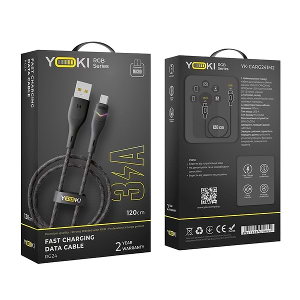 Фото - Кабель синхронизации данных YOKI RGB Micro 3A 1.2m Black (YK-RG24)