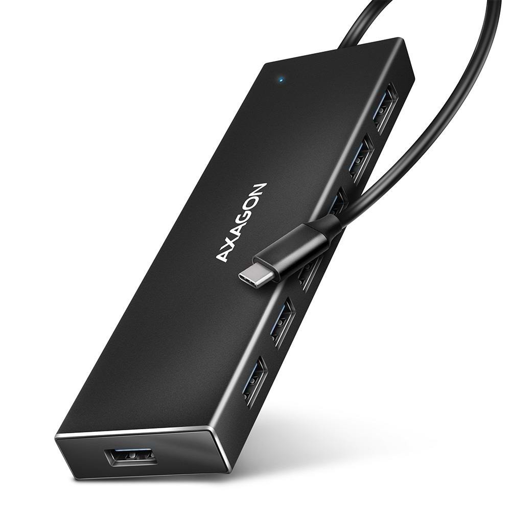 Хаб USB AXAGON HUE-F7C SuperSpeed USB-C FLAT CHARGING hub, cable 30cm USB-C, Black (HUE-F7C)