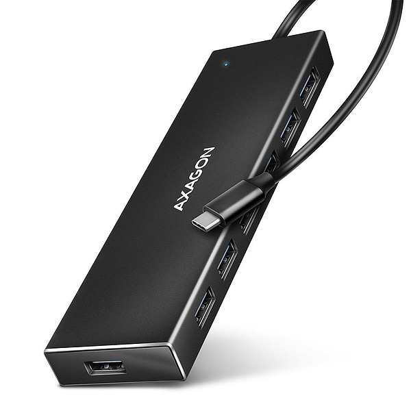 Фото - Хаб USB AXAGON HUE-F7C SuperSpeed USB-C FLAT CHARGING hub, cable 30cm USB-C, Black (HUE-F7C)