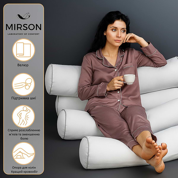 Фото - Подушка валик MirSon №8521 Velvet Line 28-0001 White 50% Memory 100х20 см (2200006342618)