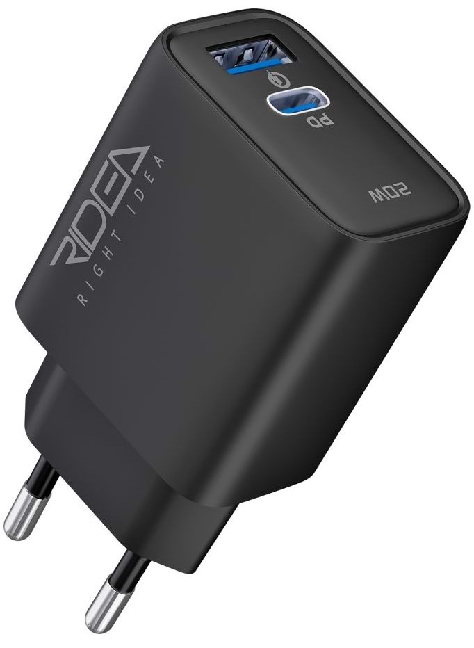 Мережевий зарядний пристрій Ridea Rapid Duo 1USB/1USB-C QC/PD 20W Black (RW-20220)