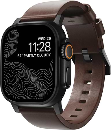 Ремешок для смарт-часов Nomad Modern Leather Band Black Hardware Brown 46mm/49mm (NM01197485)