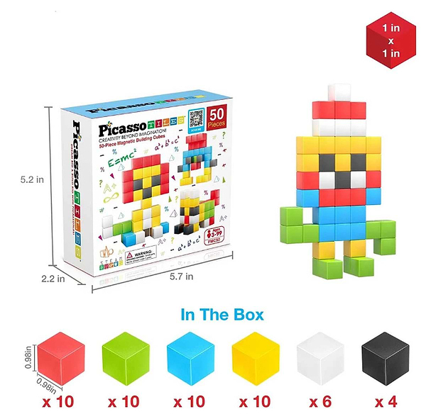 Фото - Магнитный конструктор Picasso Tiles BUILDING CUBES 50 деталей (23645)