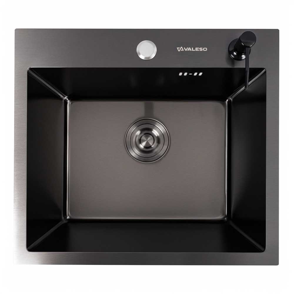 Мойка кухонная VALESO 50х45 PVD черная Handmade (сифон круглый, 3,0/0,8)