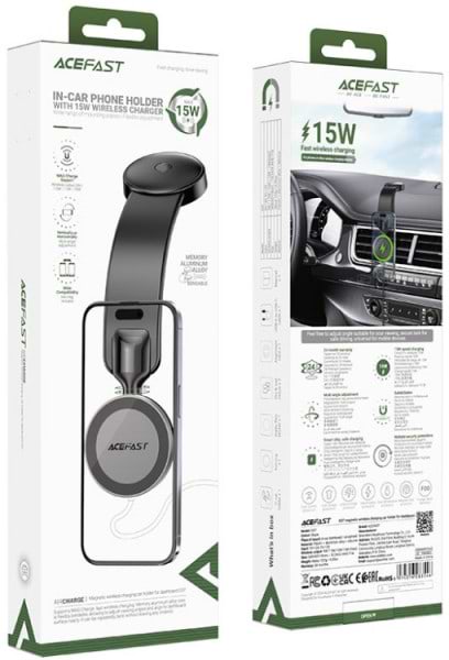 Фото - Автодержатель с беспроводной зарядкой AceFast D37 Magnetic wireless (6974316283546)