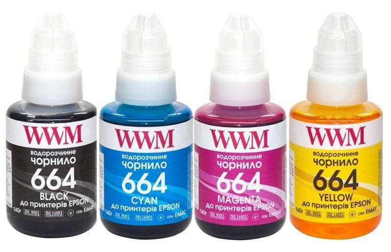 Чернила WWM Epson L110/L210/L300, 4х140г B/C/M/Y (E664SET4) - Фото 1