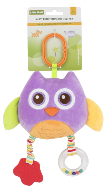 Подвеска Baby Team Мягкая многофункциональная игрушка-прорезыватель Сова ( 8533_сова фиолетовая)