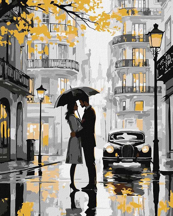 Фото - Картина за номерами Ideyka Поцілунок під дощем з фарбами металiк 40х50 см (KHO8542) Фото - Картина за номерами Ideyka Поцілунок під дощем з фарбами металiк 40х50 см (KHO8542)