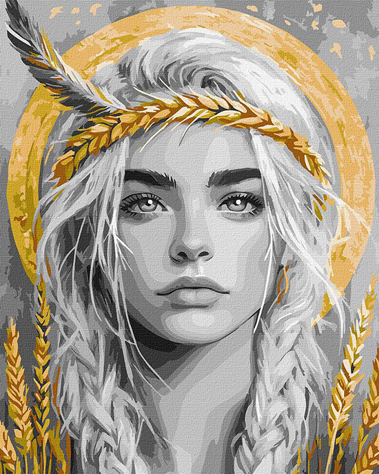 Картина по номерам Ideyka Колоски в волосах с красками металлик extra 40х50 см (KHO8558)