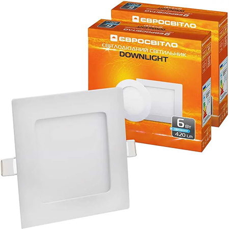 Світлодіодний світильник Євросвітло точковий врізний 6Вт квадрат LED-S-120-6 4200К 2 шт. (000056840)