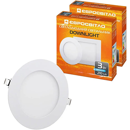 Світлодіодний світильник Євросвітло точковий врізний 3Вт коло LED-R-90-3 4200К 2 шт. (000056826)