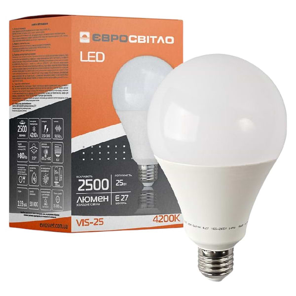 Фото - Лампочка світлодіодна Євросвітло 25Вт 4200К (VIS-25-E27) (000042327) Фото - Лампочка світлодіодна Євросвітло 25Вт 4200К (VIS-25-E27) (000042327)