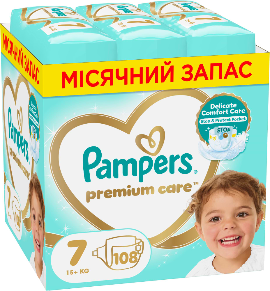 Одноразовые подгузники Pampers Premium Care Размер 7 (15+ кг), 108 шт. (80789189) - Фото 1