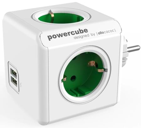 Разветвитель 220В Allocacoc Powercube Original USB 4р+2 USB Green (1202GN/DEOUPC)