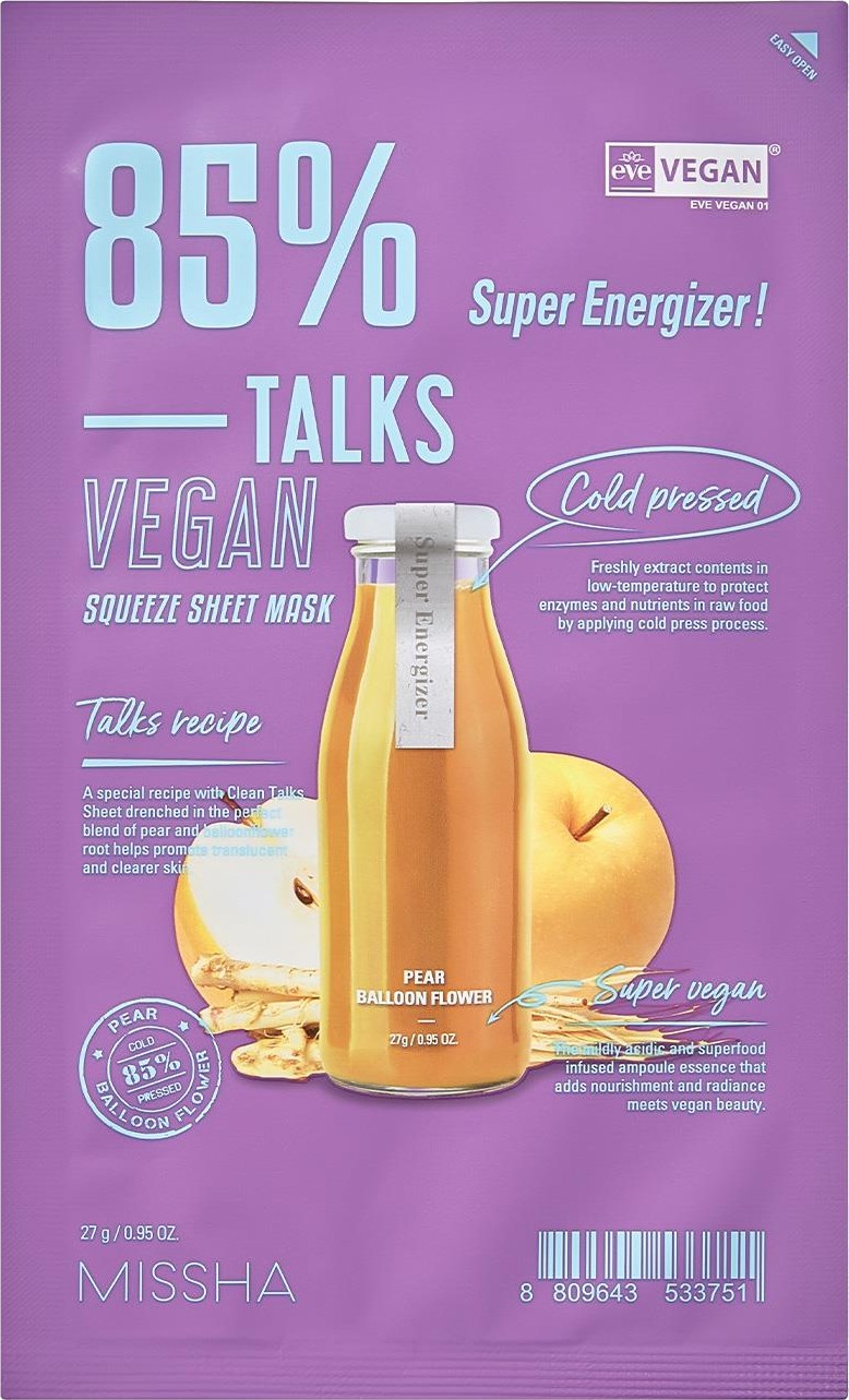Маска для обличчя Missha тканевая Talk Vegan Squeeze Super Energizer 27 г (8809643533751)