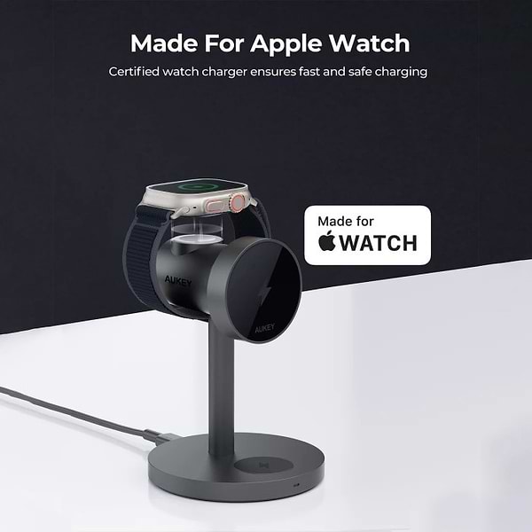 Фото - Бездротовий зарядний пристрій Aukey MagFusion 3-in-1 15W Qi2 (LC-MC311) Gray