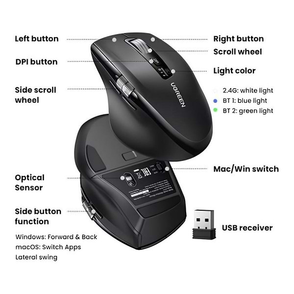 Фото - Мышь беспроводная UGREEN 2.4GHz&BT M751 Black (45792)