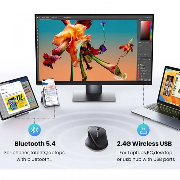 Фото - Мышь беспроводная UGREEN 2.4GHz&BT M751 Black (45792)