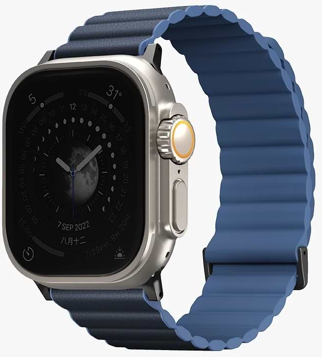 Ремешок для смарт-часов Uniq Revix Premium Apple Watch Series 1-9/SE/SE2/Ultra/Ultra 2 42/44/45/49mm Magnetic Leather prussian-mist blue (8886463684290)