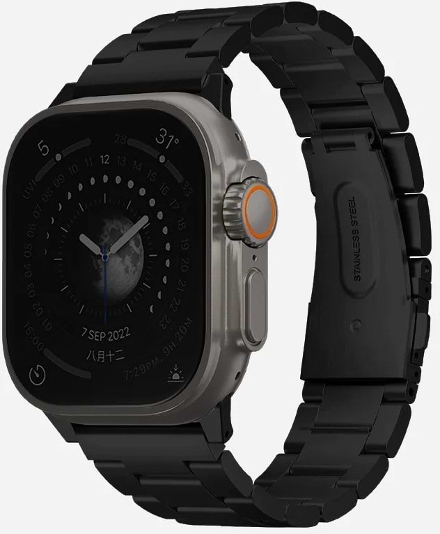 Ремешок для смарт-часов Uniq Osta Apple Watch 42/44/45/49mm Series 1/2/3/4/5/6/7/8/9/10/SE/SE2/Ultra/Ultra 2 Stainless Steel midnight black (8886463684634) - Фото 1