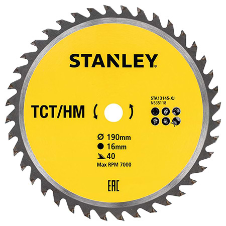 Диск пильний Stanley TCT/HM 190 х 16  мм (STA13145)