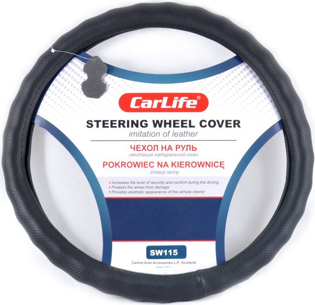Чохол на кермо CarLife зі штучної шкіри чорний (SW115XL)