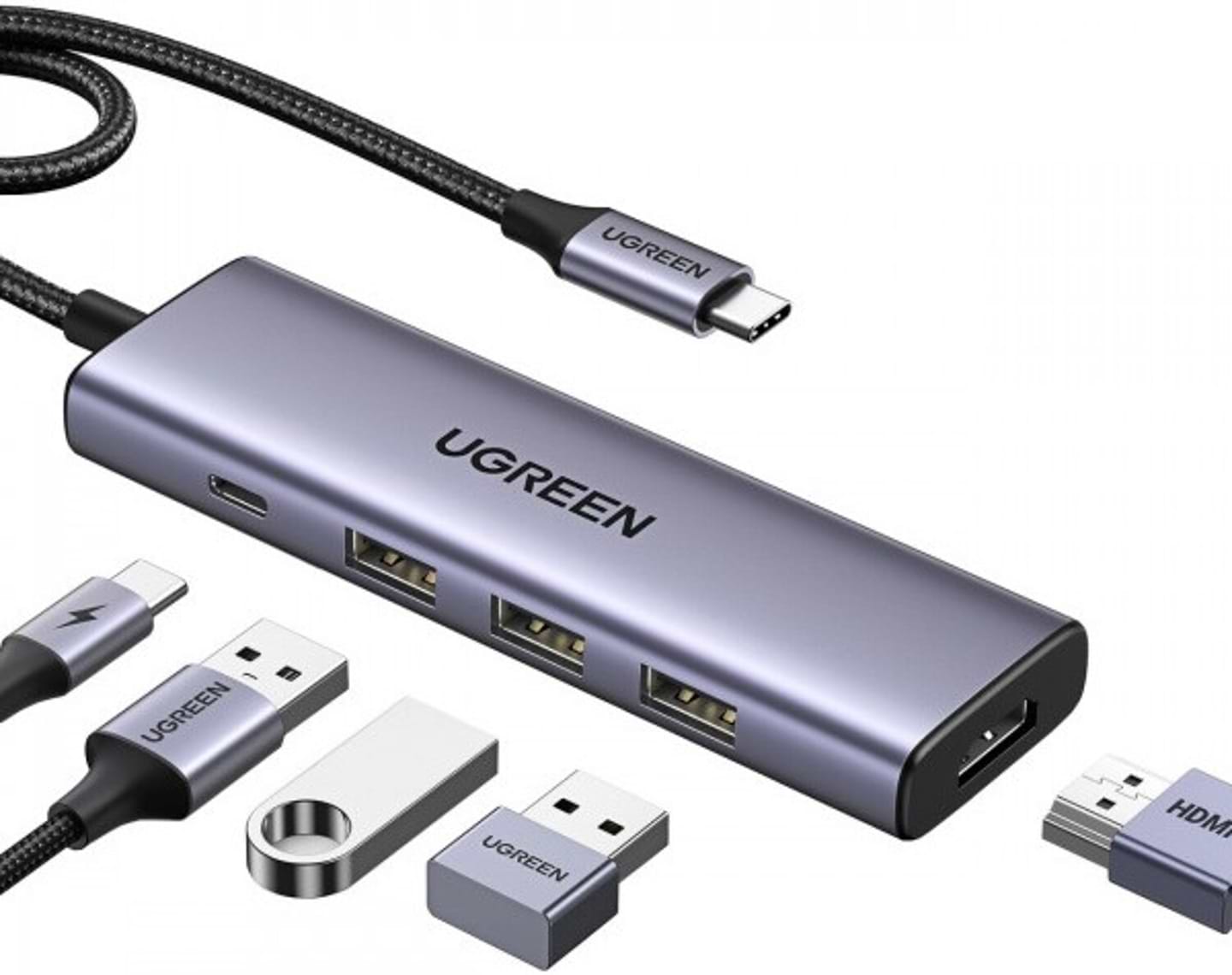 Хаб USB UGREEN USB3.1 Type-C HDMI 60Hz/3xUSB-А 3.0/Type-C/PD 100W 5-in-1 CM511 (15597) - Фото 1
