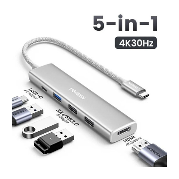 Фото - Хаб USB UGREEN SB3.0 Type-C HDMI/3xUSB3.0/Type-C/PD 100W CM478 5in1 (35580)