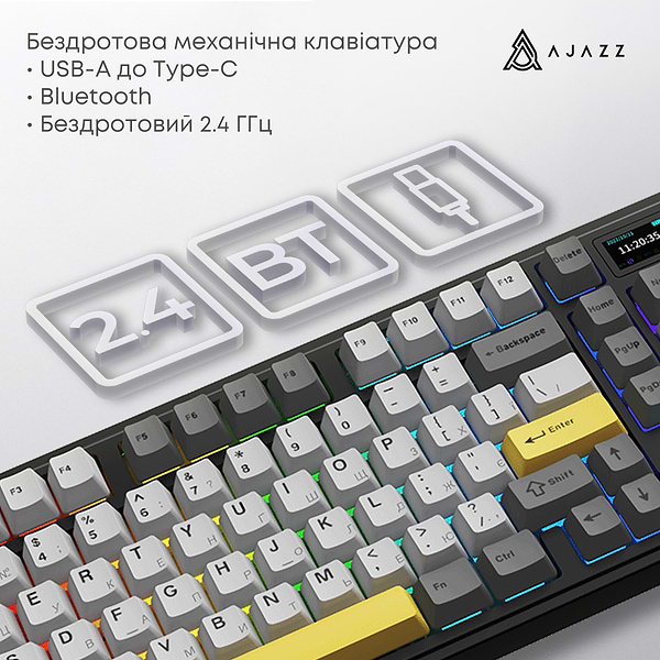 Фото - Клавиатура беспроводная игровая Ajazz AK980 V2 Gift Switch V2 Black Gray Yellow (AK980-V2-G-BGY)