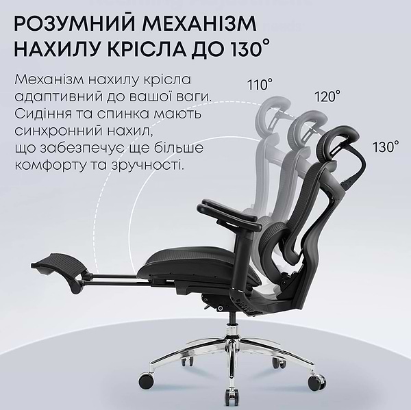 Фото - Крісло офісне Sihoo DORO C300L Mesh Black with footrest (DORO-C300L-A3-101-JT)