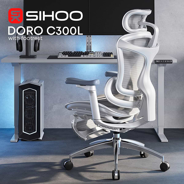 Фото - Кресло офисное Sihoo DORO C300L Mesh White with footrest (DORO-C300L-A3-102-JT)