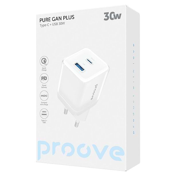Фото - Мережевий зарядний пристрій Proove Pure GaN Plus 30W (Type-C + USB) White (WCPU30111202)