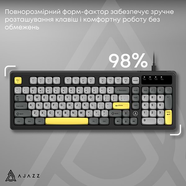 Фото - Клавиатура проводная игровая Ajazz AF98 Black Gray Yellow (AF98-BGY)