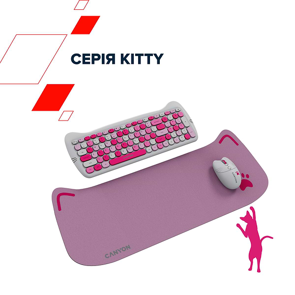 Фото - Клавіатура + миша бездротова Canyon HSET-W6 Kitty Edition Pink (CNS-HSETW6PK)