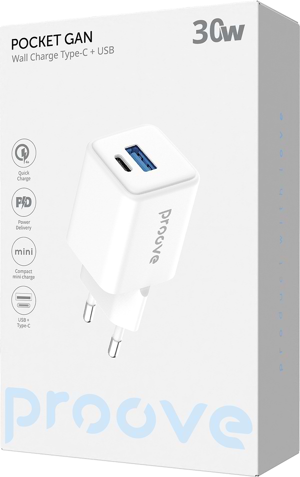 Фото - Мережевий зарядний пристрій Proove Pocket GaN 30W (Type-C + USB) white (WCPG30110002)