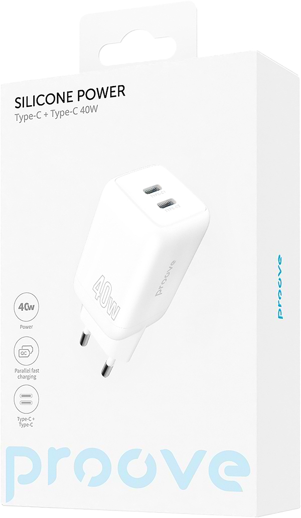 Фото - Мережевий зарядний пристрій Proove Silicone Power 40W (Type-C + Type-C) White
