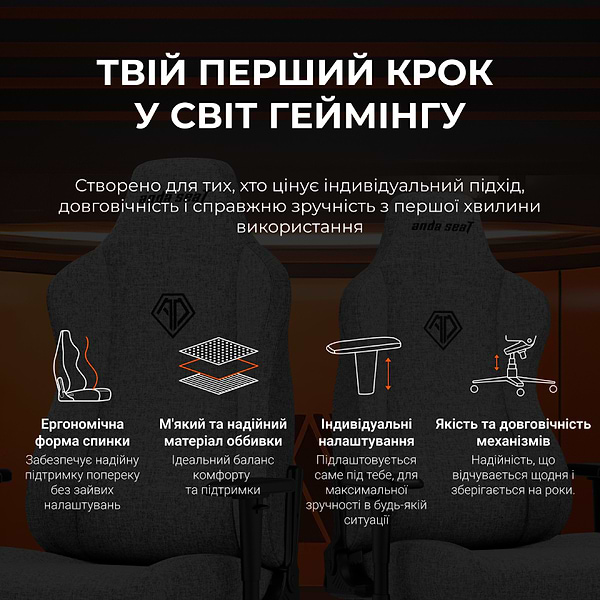 Фото - Крісло для геймерів Anda Seat Novis Size L Gray Fabric (AD23-L-01-G-F)